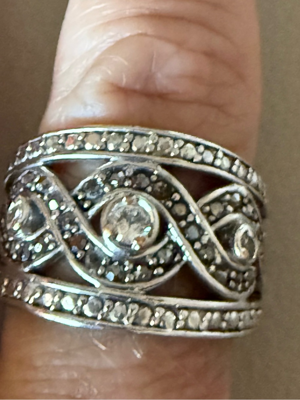 Premier Silver-Tone Clear Crystal Wide Band Ring